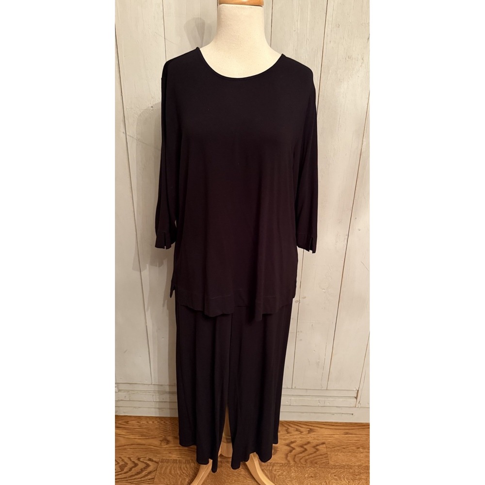 J Jill Wearever Collection Set Black  Top &‎ Wide Leg Pants Rayon Spandex Sz-L/M